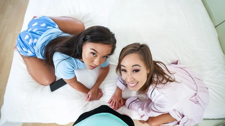 Asian MILFs Christy Love and Kimmy Kimm getting fucked in POV