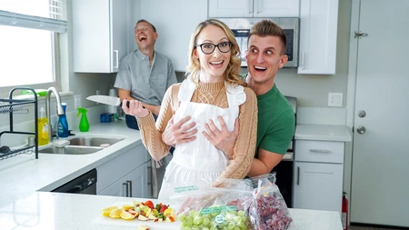 Crystal Clark sucks and rides stepson's cock until it explodes on her tits