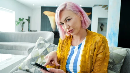 Short-haired MYLF Adira Allure blows and rides tattooed dude in bed