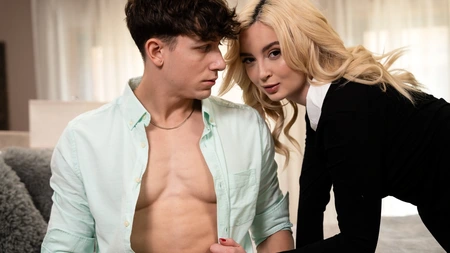 Passionate blonde bimbo Lexi Lore smiles while getting fucked