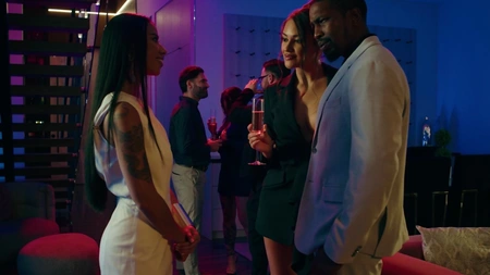 Ameena Green and Gizelle Blanco lick each other's pussy while getting fucked