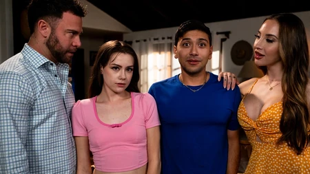 Melissa Stratton and Selena Love banged on leather couch