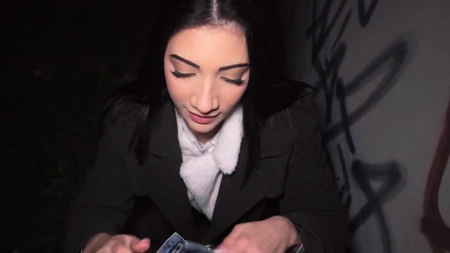 Dark-haired nympho Emily Pink takes hard pecker deep in her shaved cunt