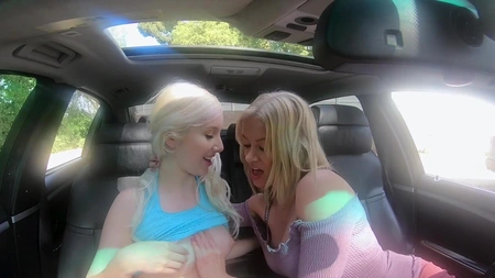 Blonde lesbians Serene Siren and Vera Bliss fucking in the car