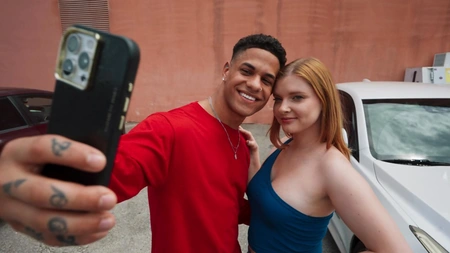 Harlow West sucks big black cock and gets fucked in public