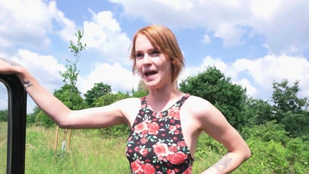 Redhead slut Ariela Donovan gets fucked in the backseat of a car