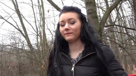 Raven-haired bimbo Lady Zee gives head and fucks for some cash