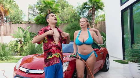 Curvy blonde bitch Sophie Reade gets banged by the pool