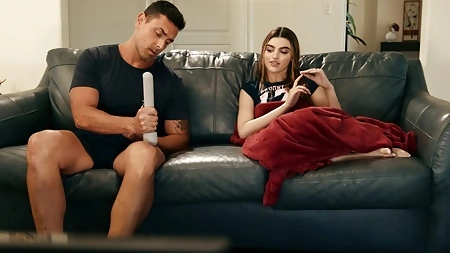 Julia James warms up with vibrator before sucking and riding stepdad's tool