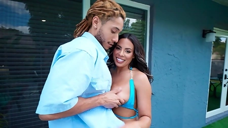 Hot latina Luna Star blows and rides handsome black dude p00lside